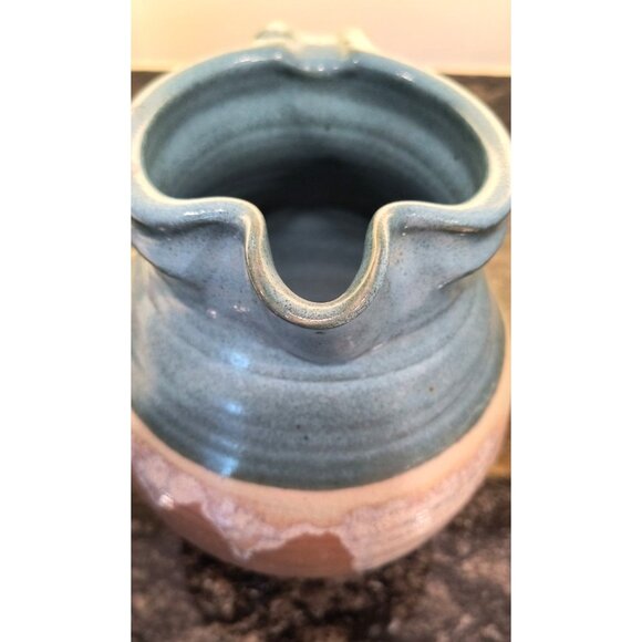 Signed Handcrafted Pitcher With Blue & Brown Gradient Glaze - Picture 2 of 4
